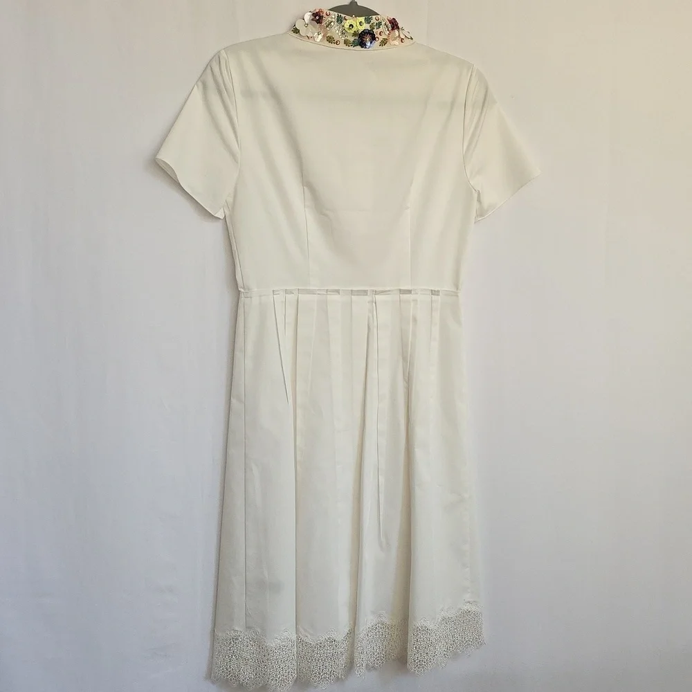 Elie Tahari White Dress w/Lace, Sequins, Rhinestones & Bead Accents. Size 2 - Picture 5 of 13